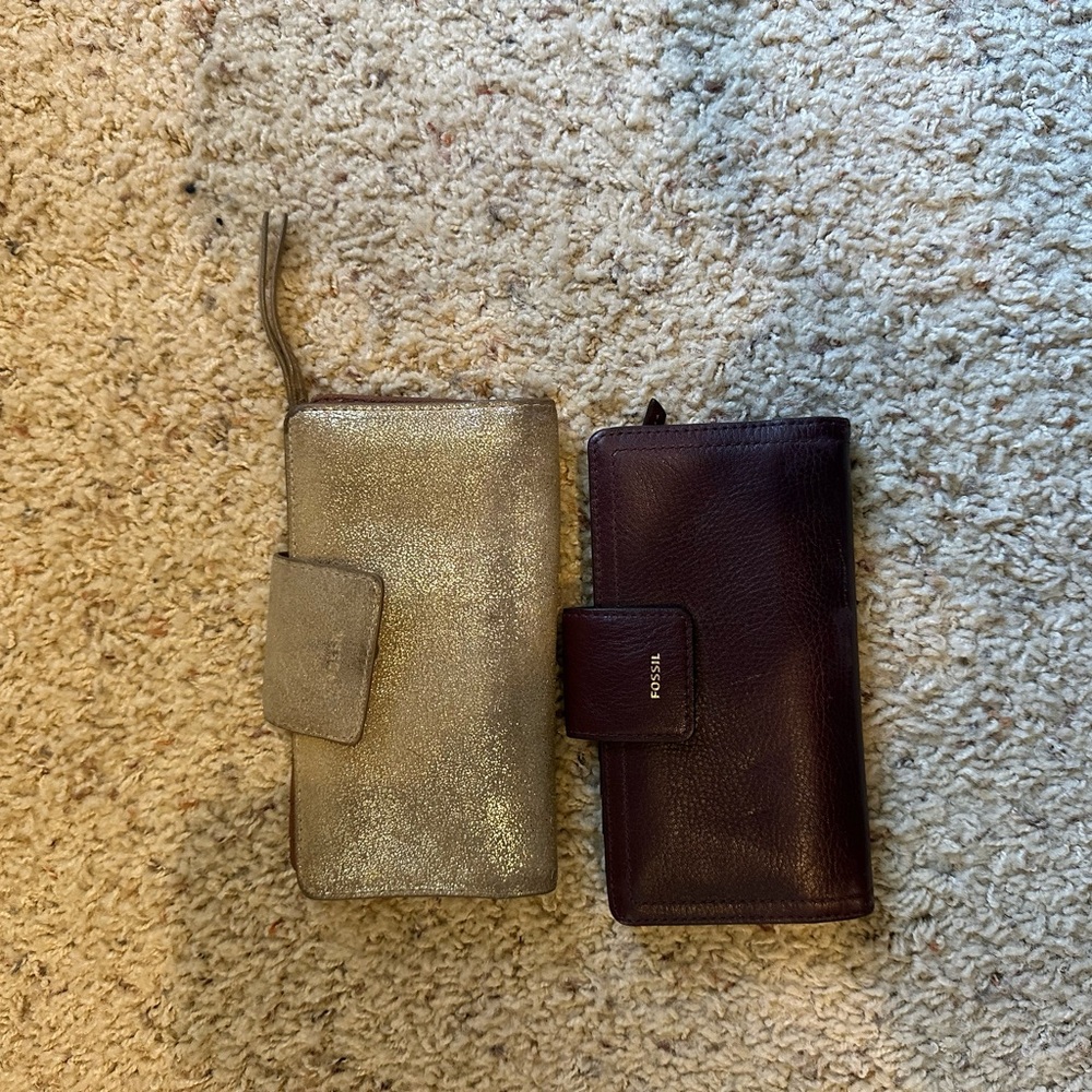 Fossil Gold and Brown Wallet Duo